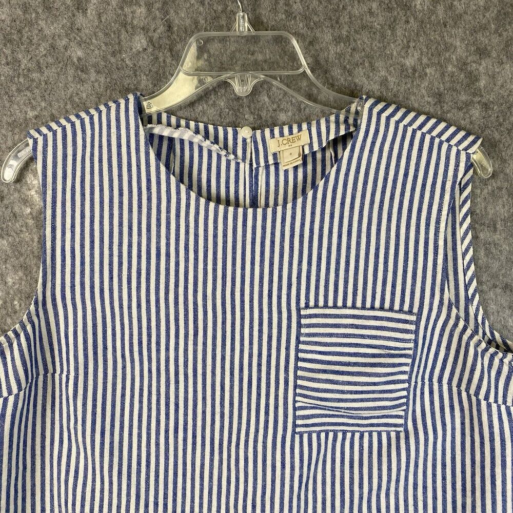 J. Crew Sleeveless Boxy Shirt Womens 8 Blue White Striped Preppy Southern - Picture 2 of 11